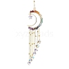 Wire Wrapped Chakra Natural Gemstone Chips Moon Hanging Ornaments HJEW-JM02370-1