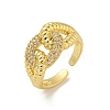 Oval Kont Brass Micro Pave Clear Cubic Zirconia Open Cuff Rings RJEW-N046-09G-RS-1