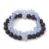 2Pcs 2 Styles Natural Lava Rock & Mixed Gemstone Chips Stretch Bracelets Set BJEW-JB10179-3