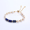 Natural Lapis Lazuli & Plastic Imitation Pearl Bead Slider Bracelets AT8786-3-1