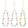 GOMAKERER 3Pcs 3 Colors Flower Plastic Beaded Mobile Phone Lanyard Wrist Strap FIND-GO0001-40-1