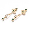 Brass Micro Pave Clear & Green Cubic Zirconia Connector Charms KK-N232-227-2