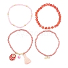 4Pcs 4 Style Evil Eye Valentine's Theme Alloy Enamel & Polycotton(Polyester Cotton) Tassel Charm Bracelets Set BJEW-JB09618-03-3