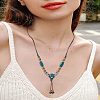 1Pc Alloy & Porcelain Barrel Beaded Tassel Pendant Long Bib Necklaces for Women NJEW-LP0003-07-1