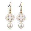 Shell Pearl with Brass Dangle Earrings for Women EJEW-TA00557-1