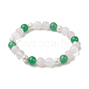 Natural Rose Quartz & Green Aventurine & Pearl Round Beaded Stretch Bracelets for Women BJEW-JB11041-04-1