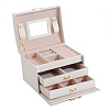 3-Layer Imitation Leather Jewelry Drawer Organizer Box with Handle and Mirror Inside PW-WG94119-01-2