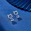 Rhodium Plated 925 Sterling Silver Cute Cat Stud Earrings for Women JE934A-4