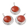 Natural Red Jasper Pendants with Hollow Platinum Brass Findings G-P448-A17-P-1