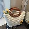 Flower Patchwork Woven Pattern Handheld Basket Bag PW-WG44119-01-1