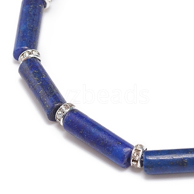 Natural Lapis Lazuli(Dyed) Column Beaded Stretch Bracelet BJEW-JB08989-02-1