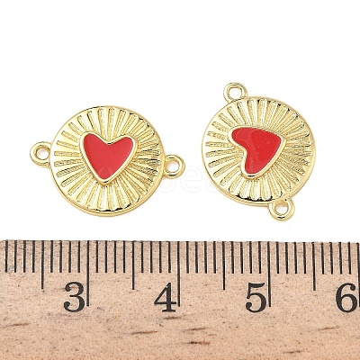 Brass Enamel Flat Round with Heart Links Connector Charms KK-L256-48C-G-1