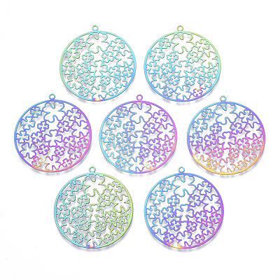 Ion Plating(IP) 201 Stainless Steel Filigree Pendants X-STAS-T057-25-1