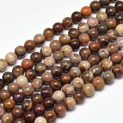 Natural Petrified Wood Round Bead Strands X-G-F266-08-4mm-1