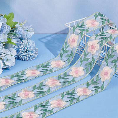 5 Yards Chinese Style Embroidery Organza Ribbons OCOR-FG0002-18-1