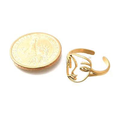 Hollow Human Face 304 Stainless Steel Open Cuff Rings for Women LS-RJEW-M046-03G-1
