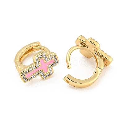Cross Golden Brass Hoop Earrings EJEW-L269-072G-1