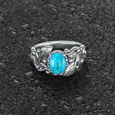 Zinc Alloy with Synthetic Turquoise Finger Rings FS-WGE57A9-02-1