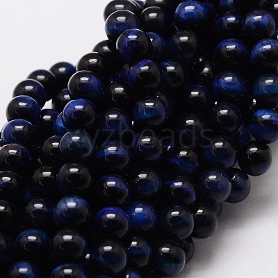Natural Tiger Eye(Dyed & Heated) Round Beads Strands G-E329-6mm-40B-1