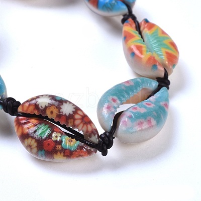 Printed Cowrie Shell Bead Bracelets BJEW-JB04276-1