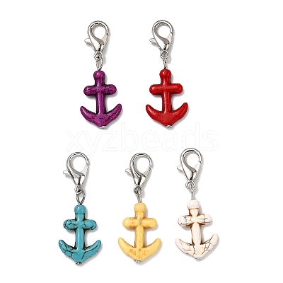 Synthetic Turquoise Anchor Pendant Decorations HJEW-JM04324-1