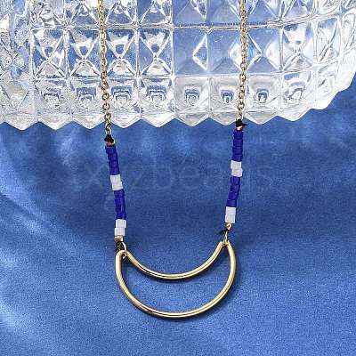 304 Stainless Steel & Blue Glass Beads Pendant Necklaces for Women NJEW-A045-26A-G-1