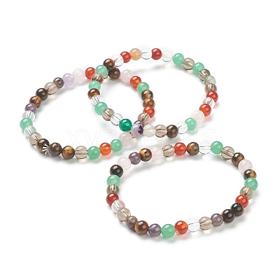 Natural Mixed Wealth Stone Beaded Stretch Bracelets BJEW-D446-B-39-1
