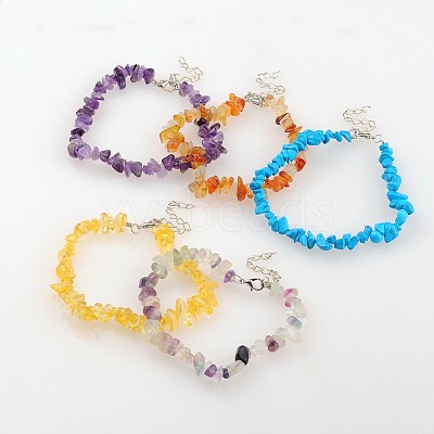 Mixed Gemstone Chips Beaded Anklets AJEW-AN00063-1