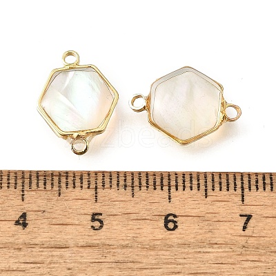Brass Pave Natural White Shell Connector Charms KK-E794-01G-07-1