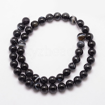 Natural Black Agate Bead Strands X-G-K166-13-8mm-05-1