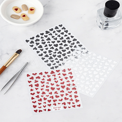 3Sheets 3 Colors Heart Pattern PVC Nail Art Stickers MRMJ-LP0002-05-1