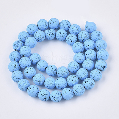 Spray Painted Natural Lava Rock Beads Strands G-N0324-C-04-1