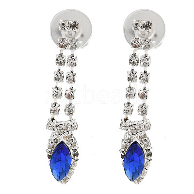 Alloy Rhinestone Rectangle Pendant Necklaces & Horse Eye Stud Earring Sets for Women SJEW-U001-01P-04-1