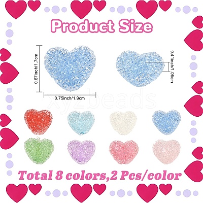 16Pcs 8 Colors Drusy Heart Resin Rhinestone Beads RESI-YW0006-24-1
