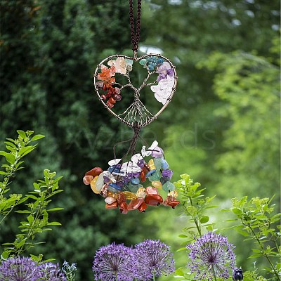 Wire Wrapped Chips Natural Gemstone Big Pendant Decorations HJEW-SZ0001-25D-1