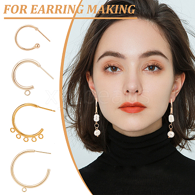 16Pcs 4 Style Brass Ring Stud Earring Findings KK-BC0013-48-1