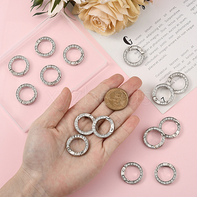 16Pcs Alloy Rhinestone Spring Gate Rings FIND-SP0004-52C-1