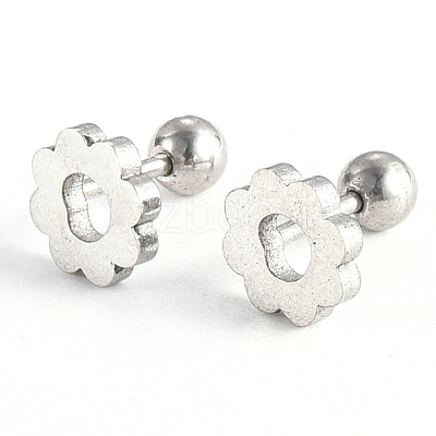 Tarnish Resistant 201 Stainless Steel Flower Barbell Cartilage Earrings EJEW-R147-07-1