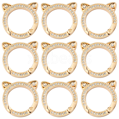 10Pcs Zinc Alloy Crystal Rhinestone Spring Gate Rings FIND-SC0019-51B-1