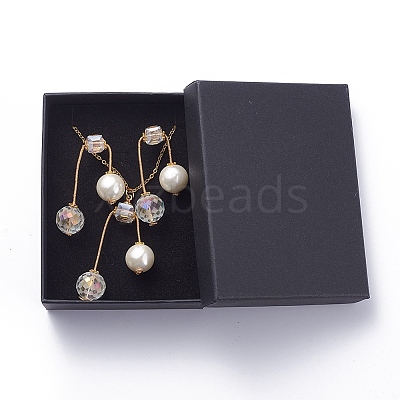 Pendant Necklaces and Ear Studs Jewelry Sets SJEW-JS01064-03-1