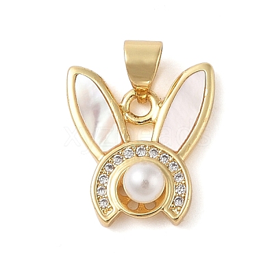 Brass & Shell & Clear Cubic Zirconia Pendants KK-I712-12G-1