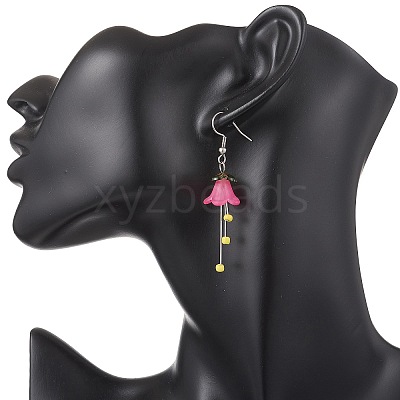304 Stainless Steel Acrylic Flower Dangle Earrings EJEW-JE06724-1