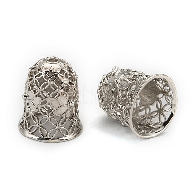Hollow Bell with Flower Brass Cord Ends KK-M168-01P-1