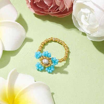 Round Seed Beads with Gemstone Beads Rings RJEW-MZ00015-04-1