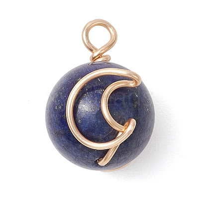 Natural Green Aventurine/Rose Quartz/Tiger Eye/Lapis Lazuli/Amethyst Copper Wire Wrapped Moon Pendants PALLOY-JF02908-1