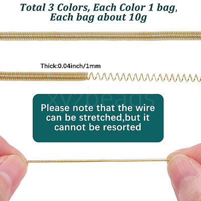 3 Bags 3 Colors Round French Wire Gimp Wire TWIR-SC0001-07-1