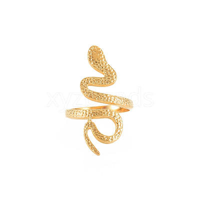 Ion Plating(IP) 304 Stainless Steel Snake Wide Open Cuff Ring for Women X-RJEW-S405-160G-1