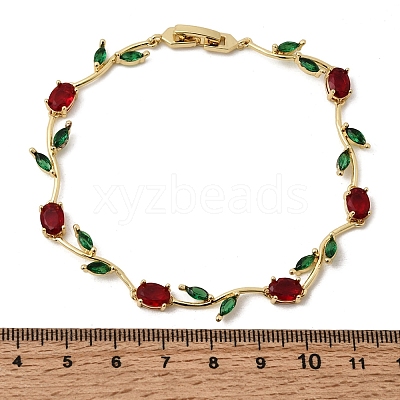 Leaf Brass Micro Pave Cubic Zirconia Link Chain Bracelets for Women BJEW-D455-01G-07-1