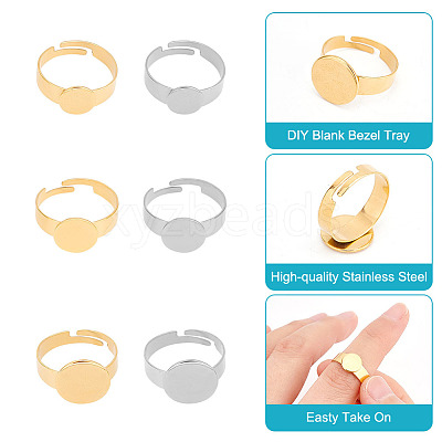 24Pcs 6 Style Adjustable 304 Stainless Steel Finger Rings Components STAS-AR0001-53-1