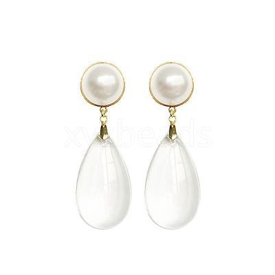 Brass & Imitation Pearl Round Stud Earrings WG00083-01-1